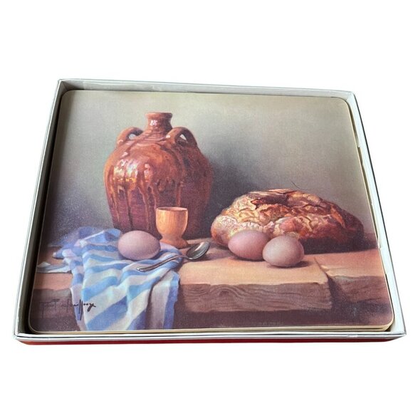 Chailloux Melamine Placemats Fruit Still Life French Cork Back Set of 6 Box Vtg - Picture 2 of 11